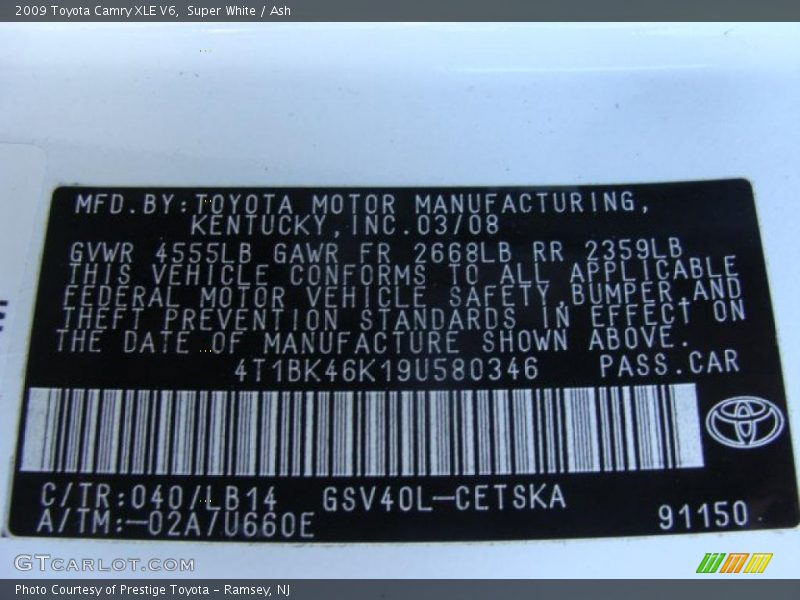 Super White / Ash 2009 Toyota Camry XLE V6