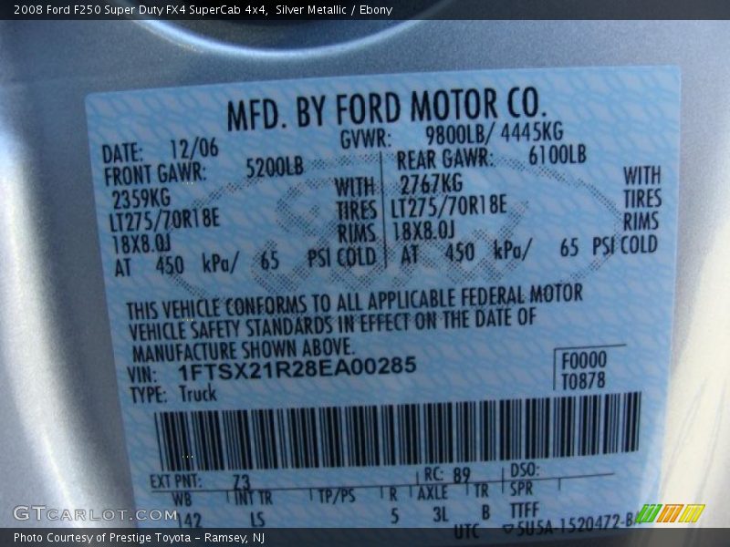Silver Metallic / Ebony 2008 Ford F250 Super Duty FX4 SuperCab 4x4