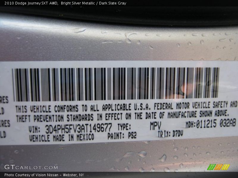 Bright Silver Metallic / Dark Slate Gray 2010 Dodge Journey SXT AWD