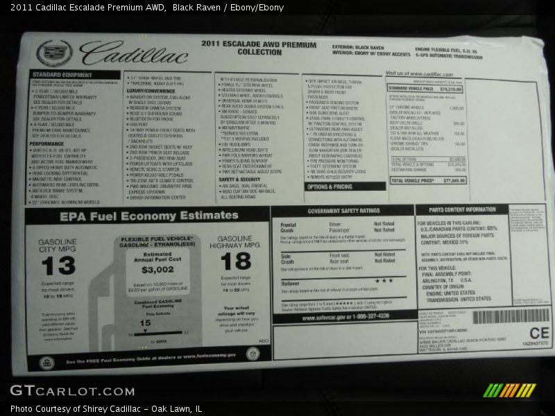  2011 Escalade Premium AWD Window Sticker