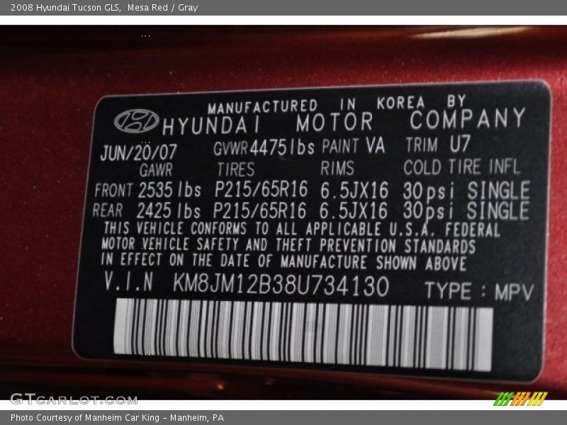 Mesa Red / Gray 2008 Hyundai Tucson GLS