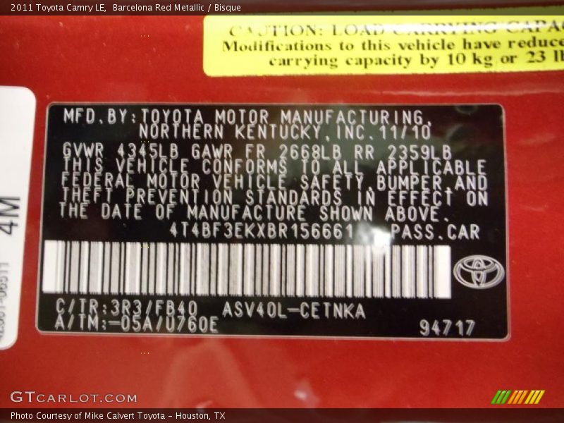 Barcelona Red Metallic / Bisque 2011 Toyota Camry LE