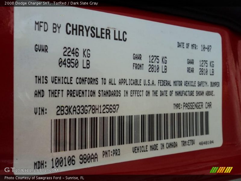 TorRed / Dark Slate Gray 2008 Dodge Charger SXT