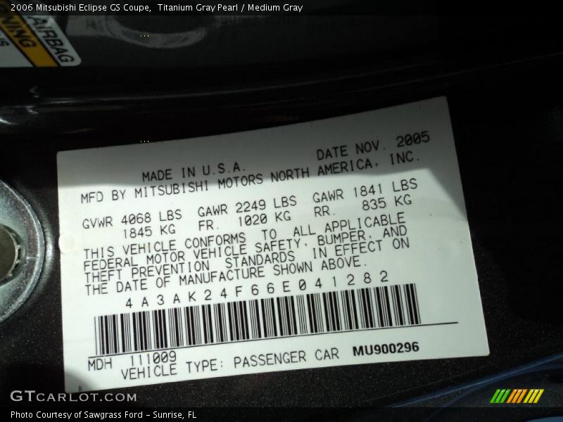 Titanium Gray Pearl / Medium Gray 2006 Mitsubishi Eclipse GS Coupe