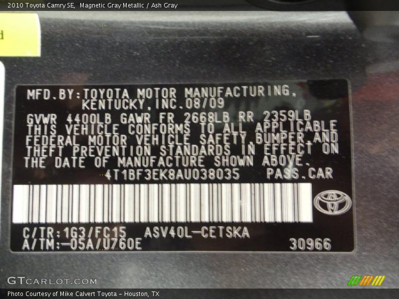 Magnetic Gray Metallic / Ash Gray 2010 Toyota Camry SE