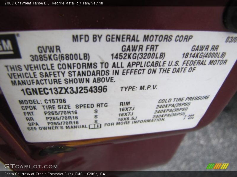 Redfire Metallic / Tan/Neutral 2003 Chevrolet Tahoe LT