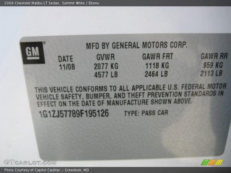 Summit White / Ebony 2009 Chevrolet Malibu LT Sedan
