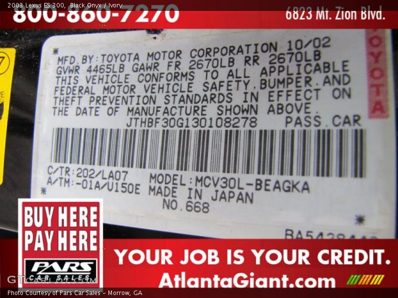 Black Onyx / Ivory 2003 Lexus ES 300