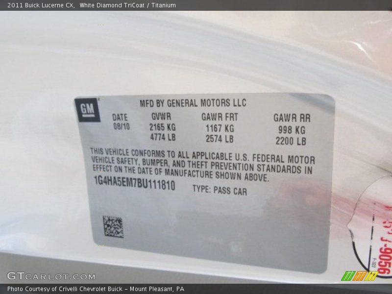 White Diamond TriCoat / Titanium 2011 Buick Lucerne CX