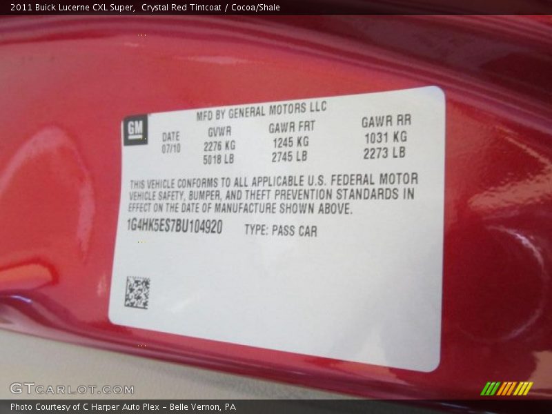 Crystal Red Tintcoat / Cocoa/Shale 2011 Buick Lucerne CXL Super