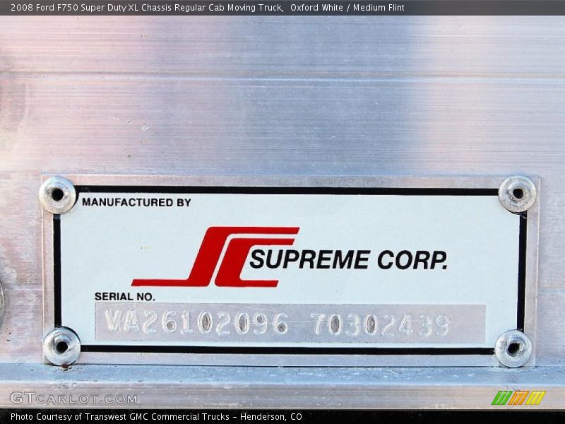 Oxford White / Medium Flint 2008 Ford F750 Super Duty XL Chassis Regular Cab Moving Truck