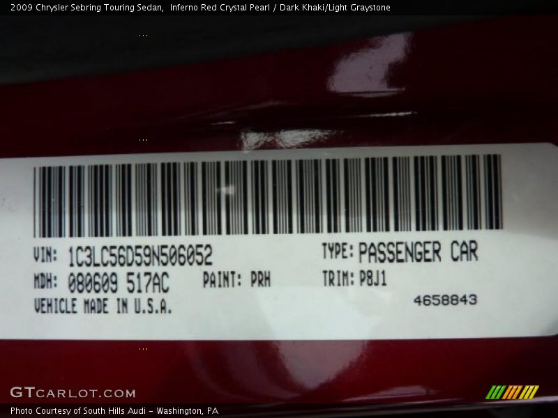 Inferno Red Crystal Pearl / Dark Khaki/Light Graystone 2009 Chrysler Sebring Touring Sedan