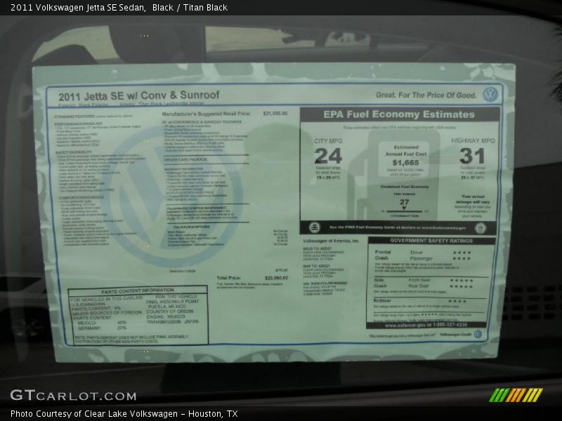 Black / Titan Black 2011 Volkswagen Jetta SE Sedan