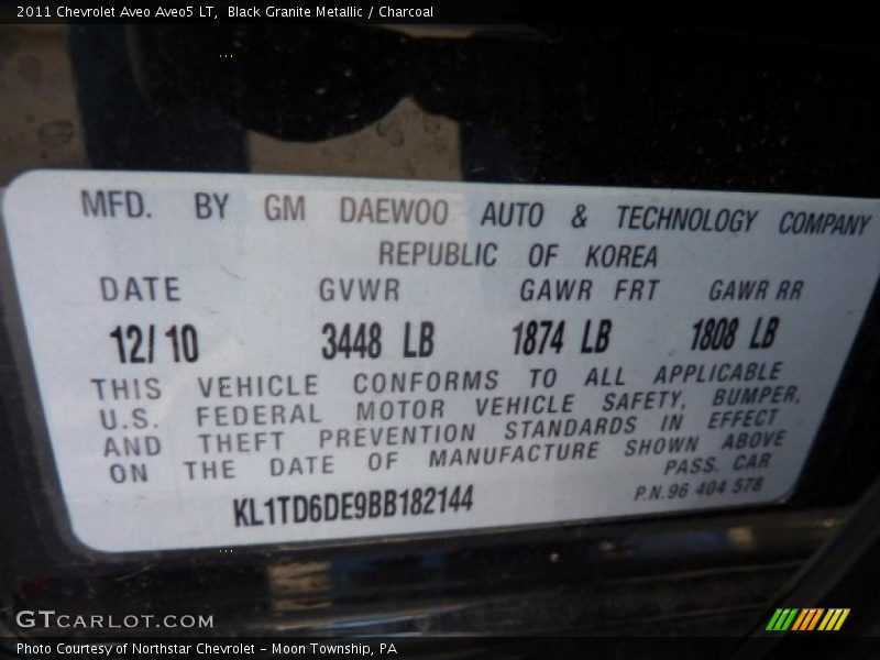 Black Granite Metallic / Charcoal 2011 Chevrolet Aveo Aveo5 LT
