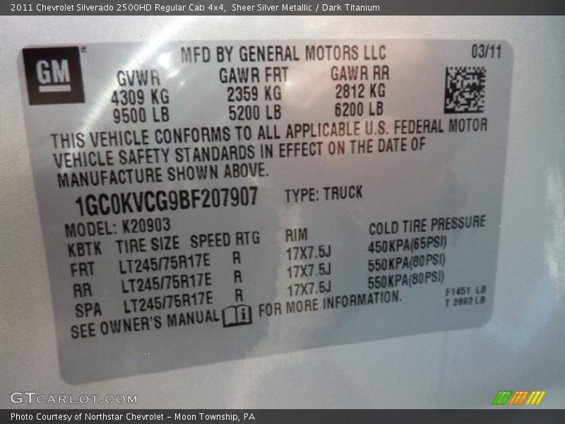 Sheer Silver Metallic / Dark Titanium 2011 Chevrolet Silverado 2500HD Regular Cab 4x4