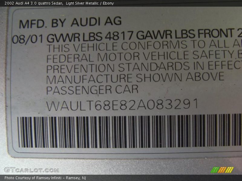 Light Silver Metallic / Ebony 2002 Audi A4 3.0 quattro Sedan