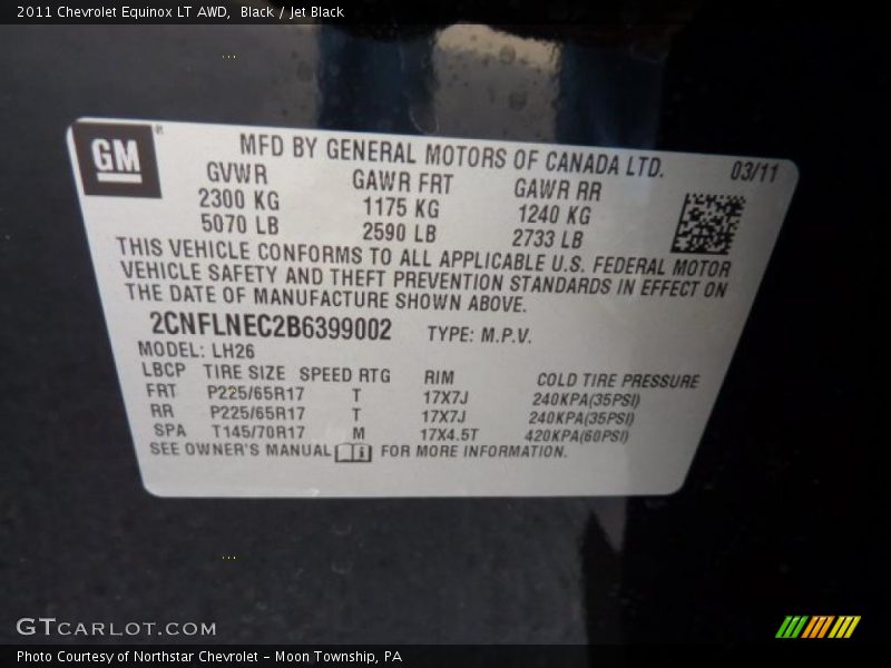 Black / Jet Black 2011 Chevrolet Equinox LT AWD