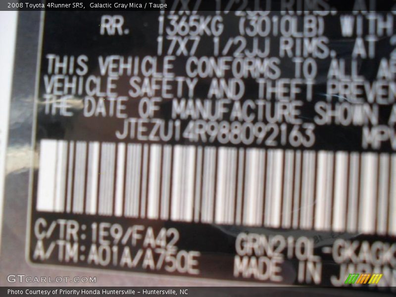 Galactic Gray Mica / Taupe 2008 Toyota 4Runner SR5