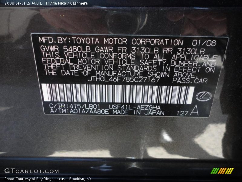 2008 LS 460 L Truffle Mica Color Code 4T5