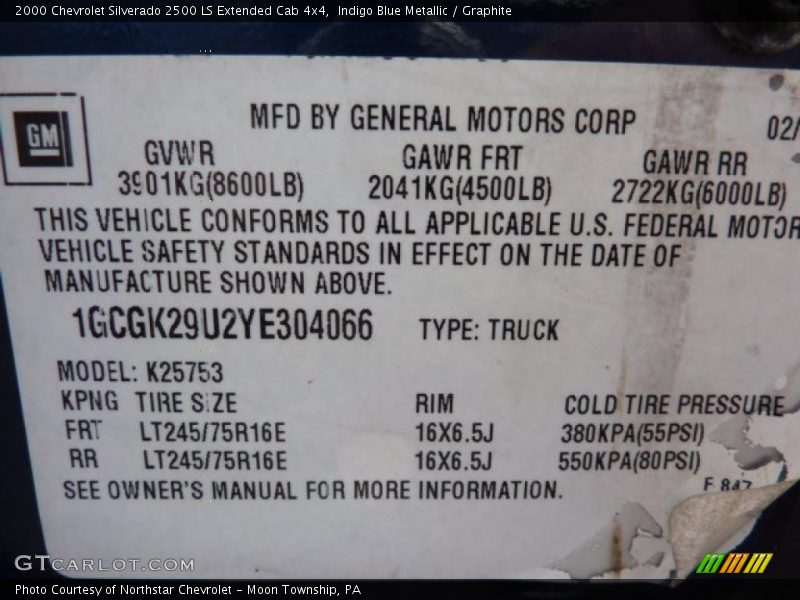 Indigo Blue Metallic / Graphite 2000 Chevrolet Silverado 2500 LS Extended Cab 4x4