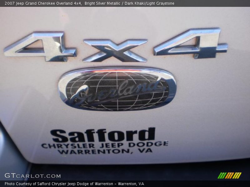 Bright Silver Metallic / Dark Khaki/Light Graystone 2007 Jeep Grand Cherokee Overland 4x4