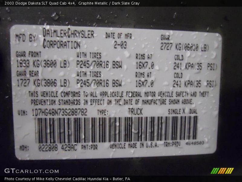 Graphite Metallic / Dark Slate Gray 2003 Dodge Dakota SLT Quad Cab 4x4