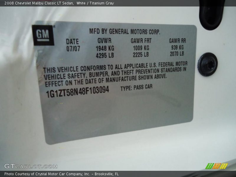 White / Titanium Gray 2008 Chevrolet Malibu Classic LT Sedan