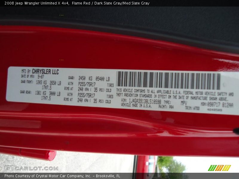 Flame Red / Dark Slate Gray/Med Slate Gray 2008 Jeep Wrangler Unlimited X 4x4