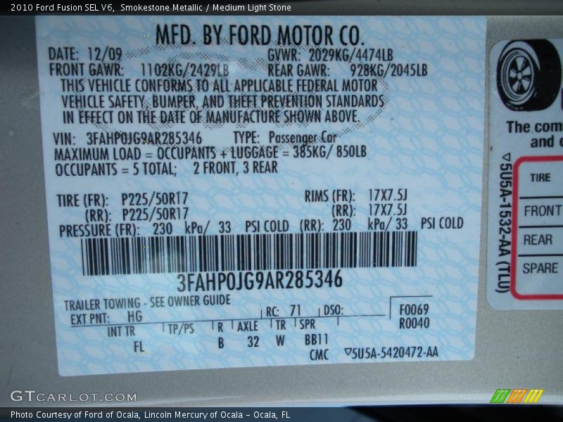 Smokestone Metallic / Medium Light Stone 2010 Ford Fusion SEL V6