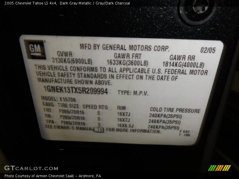 Dark Gray Metallic / Gray/Dark Charcoal 2005 Chevrolet Tahoe LS 4x4