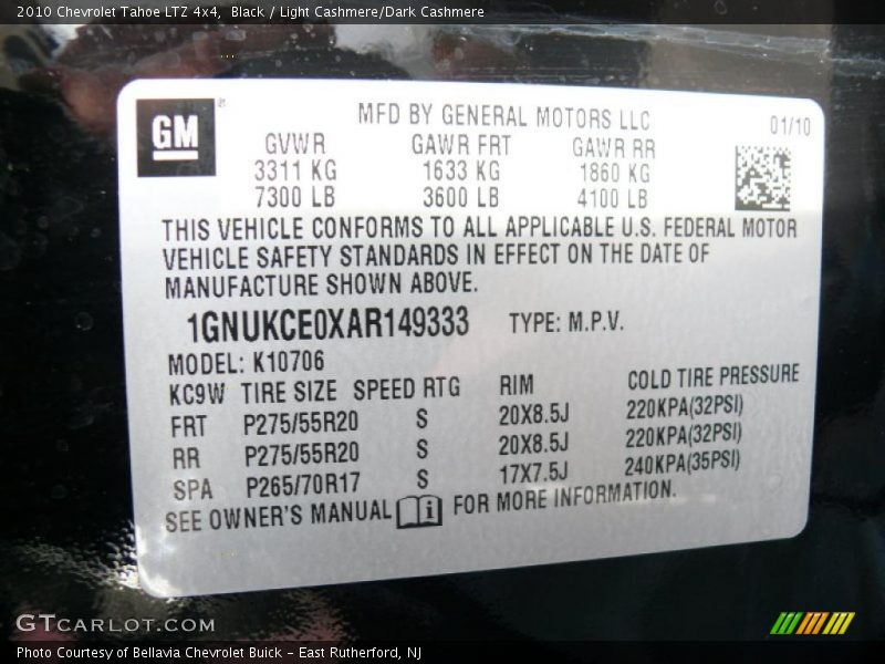 Black / Light Cashmere/Dark Cashmere 2010 Chevrolet Tahoe LTZ 4x4