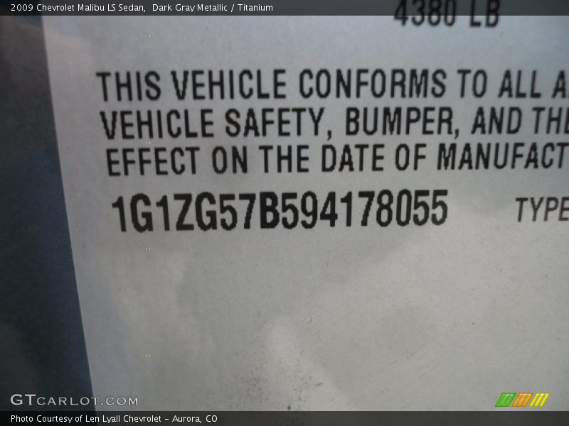 Dark Gray Metallic / Titanium 2009 Chevrolet Malibu LS Sedan