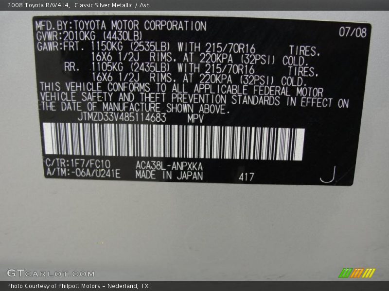 Classic Silver Metallic / Ash 2008 Toyota RAV4 I4