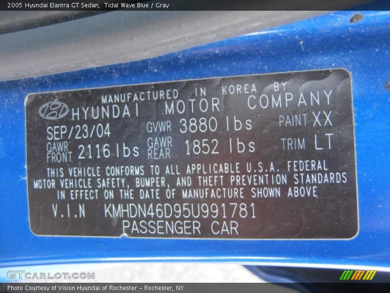 Tidal Wave Blue / Gray 2005 Hyundai Elantra GT Sedan