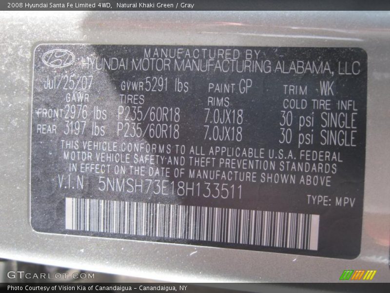 Natural Khaki Green / Gray 2008 Hyundai Santa Fe Limited 4WD