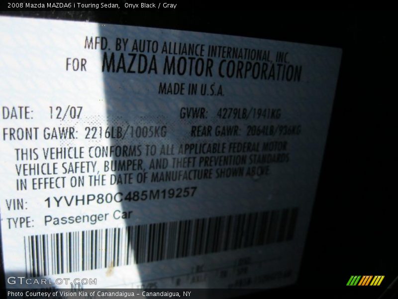 Onyx Black / Gray 2008 Mazda MAZDA6 i Touring Sedan