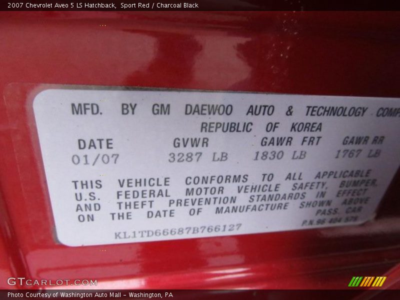 Sport Red / Charcoal Black 2007 Chevrolet Aveo 5 LS Hatchback