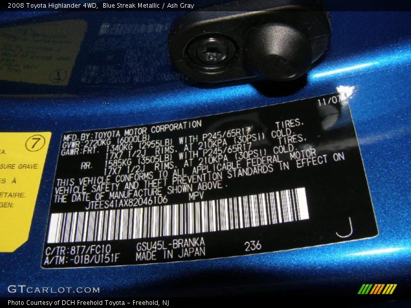 Blue Streak Metallic / Ash Gray 2008 Toyota Highlander 4WD