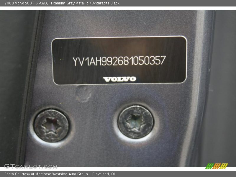 Titanium Gray Metallic / Anthracite Black 2008 Volvo S80 T6 AWD