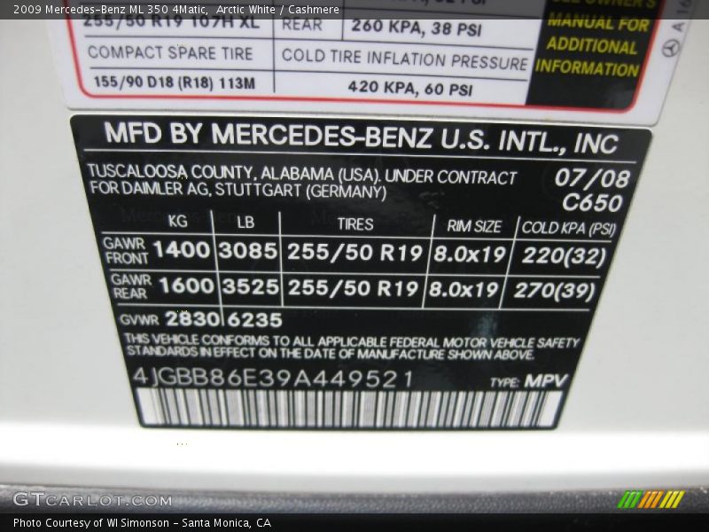 Arctic White / Cashmere 2009 Mercedes-Benz ML 350 4Matic