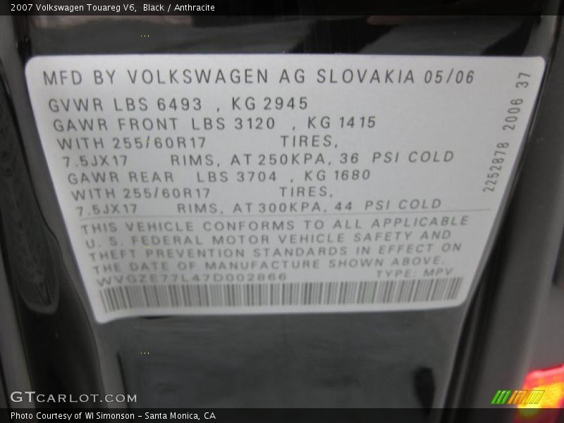 Black / Anthracite 2007 Volkswagen Touareg V6