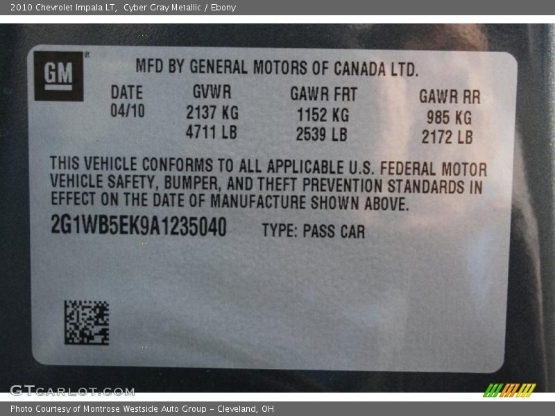 Cyber Gray Metallic / Ebony 2010 Chevrolet Impala LT