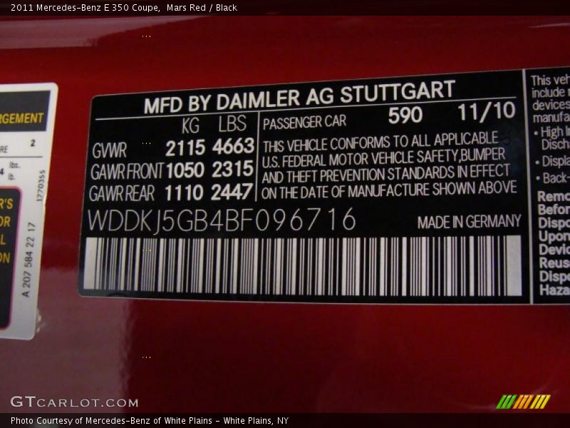 Mars Red / Black 2011 Mercedes-Benz E 350 Coupe
