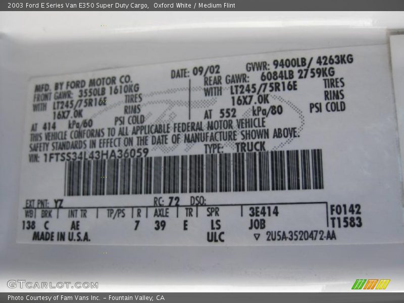 Oxford White / Medium Flint 2003 Ford E Series Van E350 Super Duty Cargo