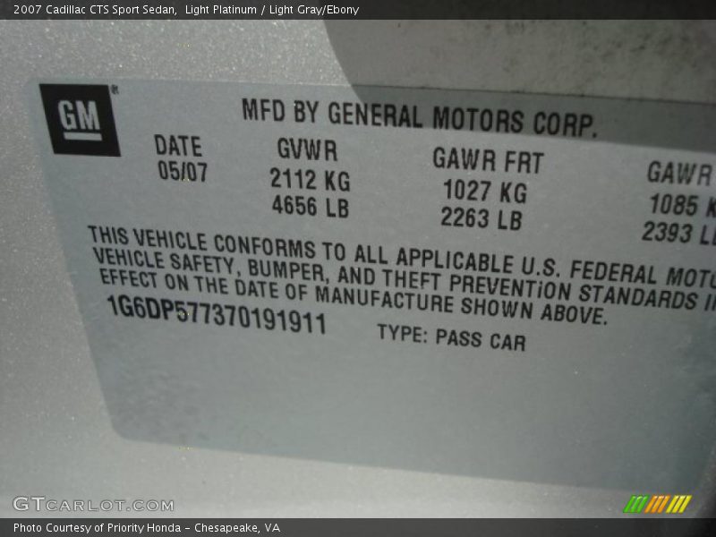 Light Platinum / Light Gray/Ebony 2007 Cadillac CTS Sport Sedan