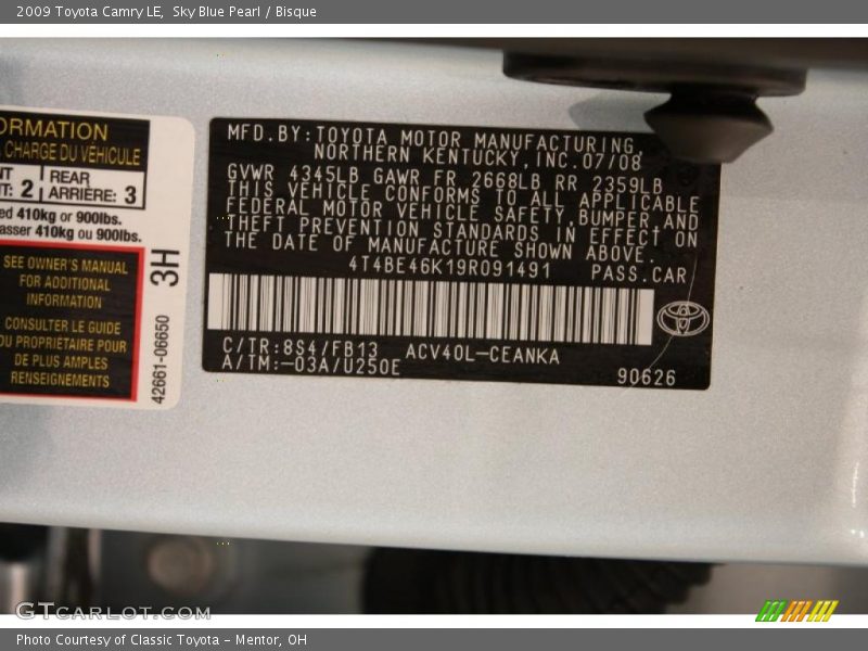 Sky Blue Pearl / Bisque 2009 Toyota Camry LE