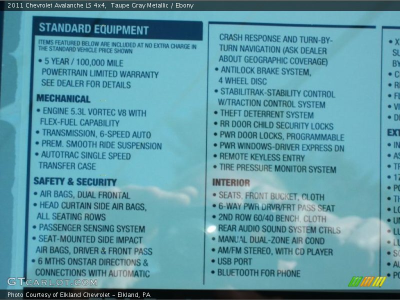  2011 Avalanche LS 4x4 Window Sticker