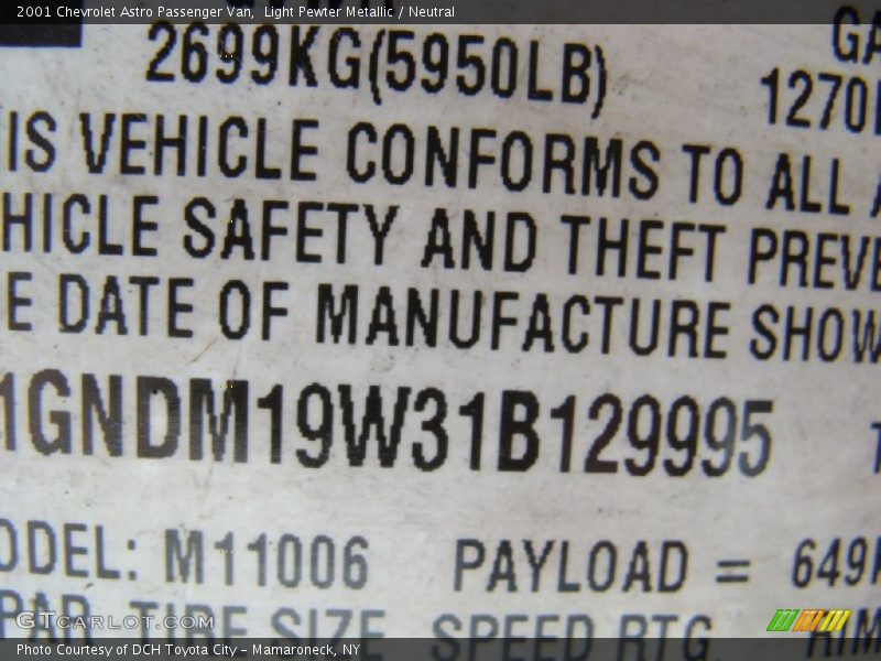 Light Pewter Metallic / Neutral 2001 Chevrolet Astro Passenger Van