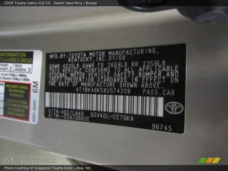 Desert Sand Mica / Bisque 2008 Toyota Camry XLE V6