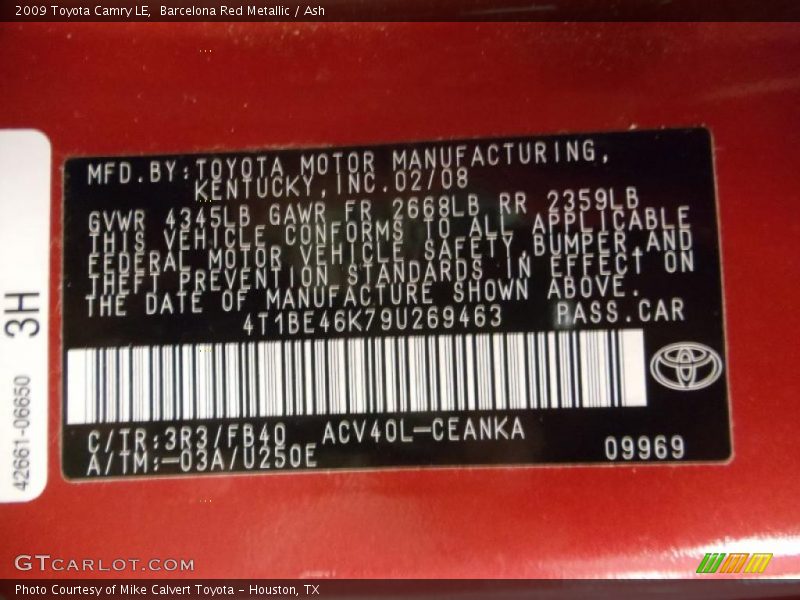 Barcelona Red Metallic / Ash 2009 Toyota Camry LE